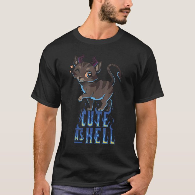 Camiseta Satanicat Cute As Hell Esoteric Satanic Cat Baphom (Frente)