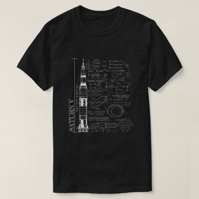 Camiseta Saturn V Saturn 5 Rocket Science Equations (Frente do Design)