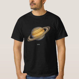 Camiseta Saturno artístico com anéis vibrantes