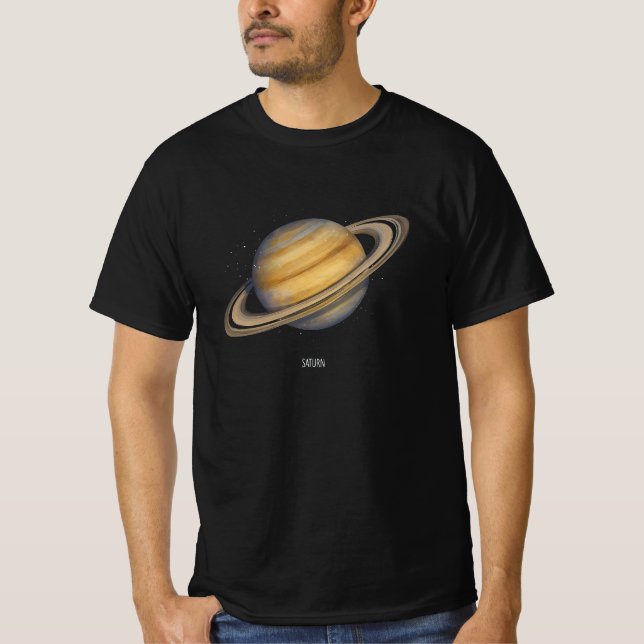 Camiseta Saturno artístico com anéis vibrantes (Frente)