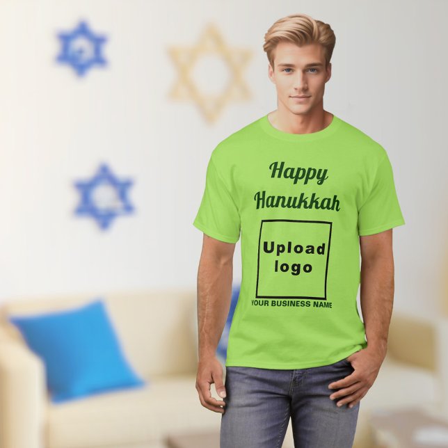 Camiseta Saudação a Hanukkah do Verde limão T-Shirt (Hanukkah greeting, business name and logo on lime green t-shirt)
