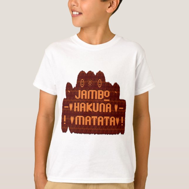 Camiseta Saudação Africana: Jambo Hakuna Matata Wood Design (Frente)