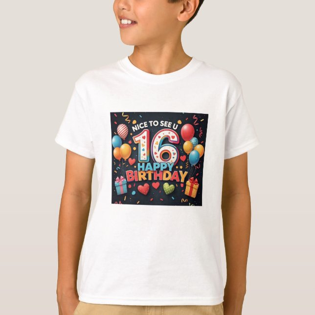 Camiseta Saudação de 16º Aniversário com Boys Cardíacos (Frente)