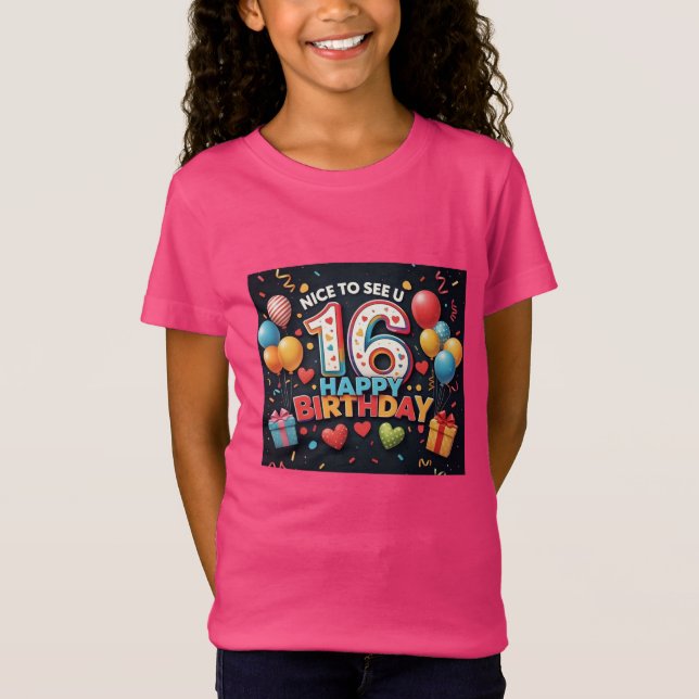 Camiseta Saudação de 16º Aniversário com Meninas do Coração (Frente)