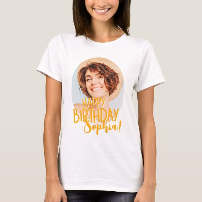 Camiseta Saudação de Aniversário da Foto Personalizada e Le (Frente)