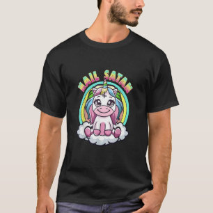 Camiseta Saudação Satã Unicórnio Fofo Arco-íris   Heavy Met