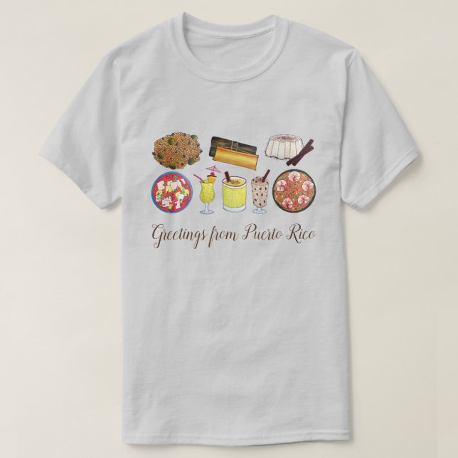 Camiseta Saudações das Comidas de Porto Rico na Ilha do Car (Frente do Design)