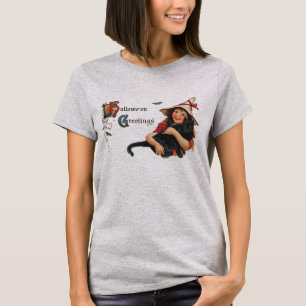 Camiseta Saudações de Halloween Vintage, Bruxa Infantil com