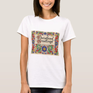 Camiseta Saudações de Natal Antigas com Bordas Decorativas