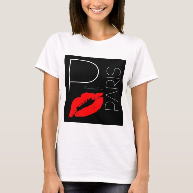 Camiseta Saudações de Paris Red Lipstick Kiss Love (Frente)