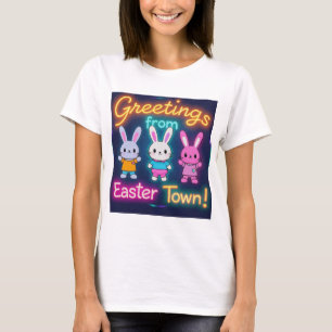 Camiseta Saudações dos Bunnies Coloridos da Cidade Páscoa