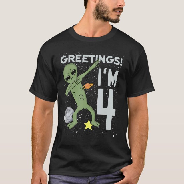 Camiseta Saudações Eu sou 4 Tema da Alienígena Espacial 4º  (Frente)