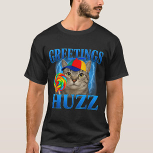 Camiseta Saudações Huzz Design de Meme de Gato Engraçado Pa