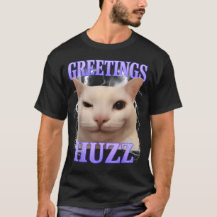 Camiseta Saudações Huzz Meme de Gato Bobo e Divertido