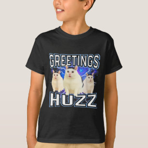 Camiseta Saudações Huzz Meme de Gato Engraçado e Bobo, Gíri