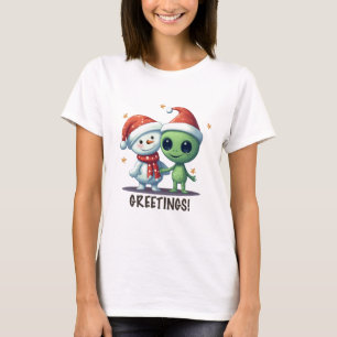 Camiseta Saudações Snowman E Alienígena