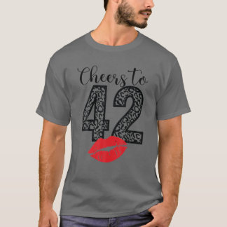 Camiseta Saúde A 42 Anos Lábios Feliz Aniversário Bor Leopa