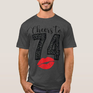Camiseta Saúde a 74 anos Lábios Feliz Aniversário Bor Leopa