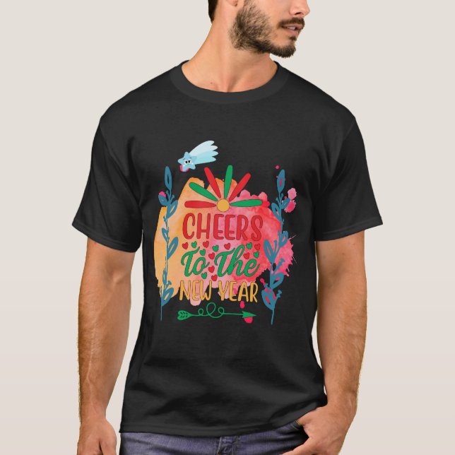 Camiseta Saúde ao Ano Novo Pequena Estrela Sorridente (Frente)