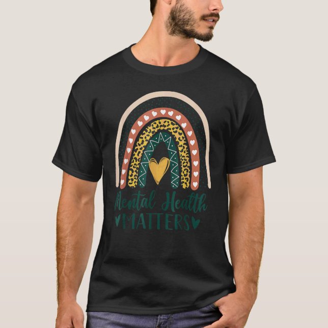 Camiseta Saúde Mental Importa Leopardo Boho Rainbow Awarene (Frente)