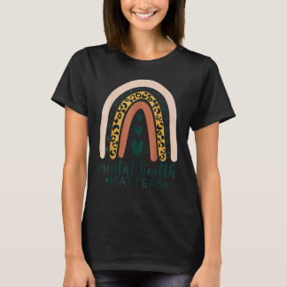 Camiseta Saúde Mental Importa Leopardo Imprimir Boho Arco-Í