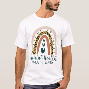 Camiseta Saúde Mental Importa Leopardo Imprimir Boho Arco-Í