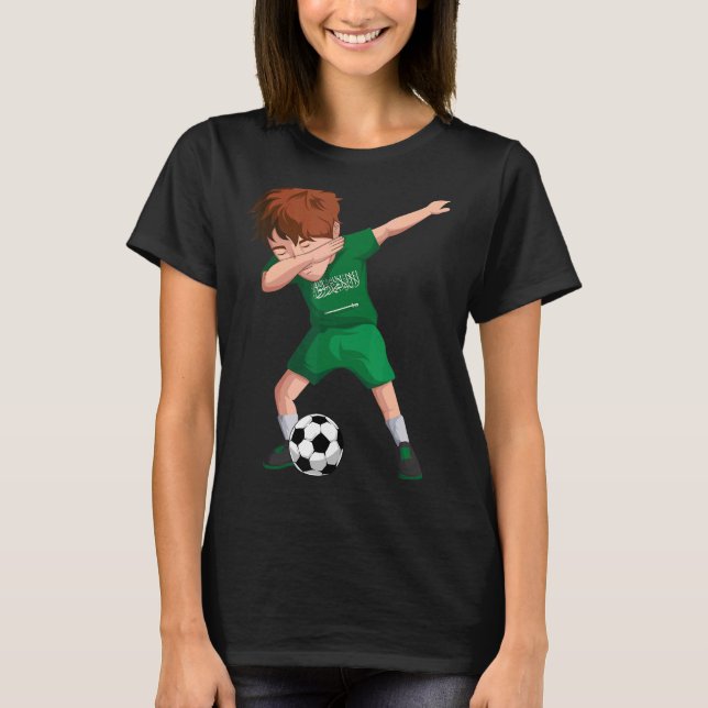 Camiseta Saudi Dabbing Soccer Boy Arábia Saudita - Bandeira (Frente)