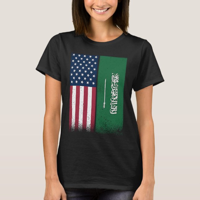 Camiseta Saudi Flag  USA And Saudi Arabia Flags Proud (Frente)