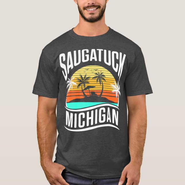 Camiseta Saugatuck Michigan Vintage Sunset Vacage (Frente)