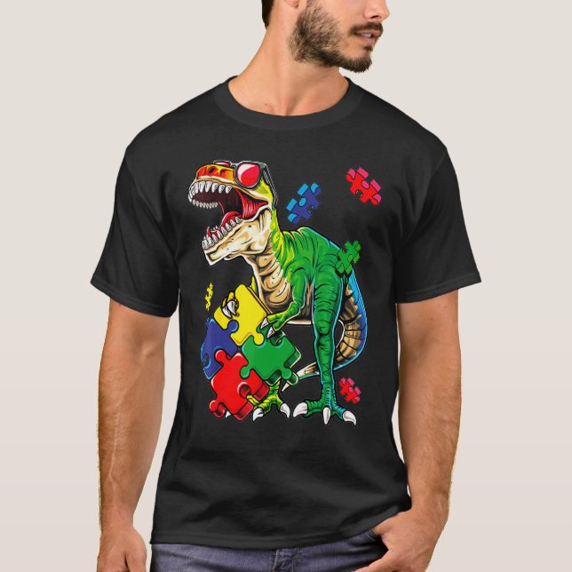 Camiseta Saurus Dinossauro Saurus Conscientização do Autism (Frente)