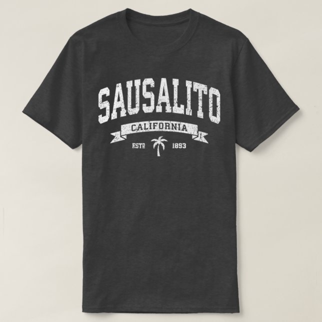 Camiseta Sausalito California CA Distestida Vintage (Frente do Design)