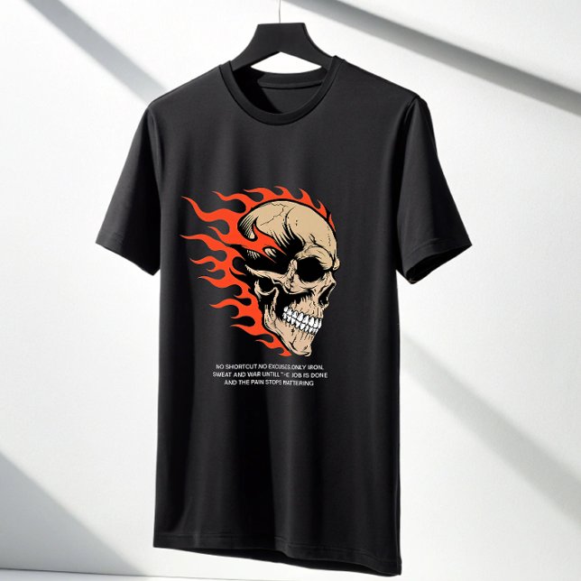 Camiseta Savage Flaming Skull Gym T-Shirt — No Shortcuts  (Criador carregado)