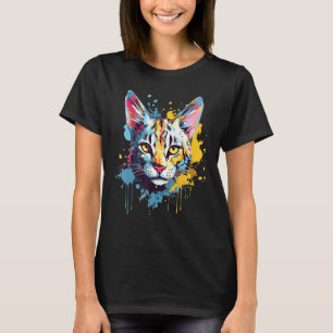 Camiseta Savannah Cat Face Colorida Arte Espalhada Colorida