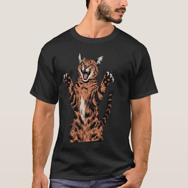 Camiseta Savannah Cat Funny Design Roaring Serval Cat (Frente)