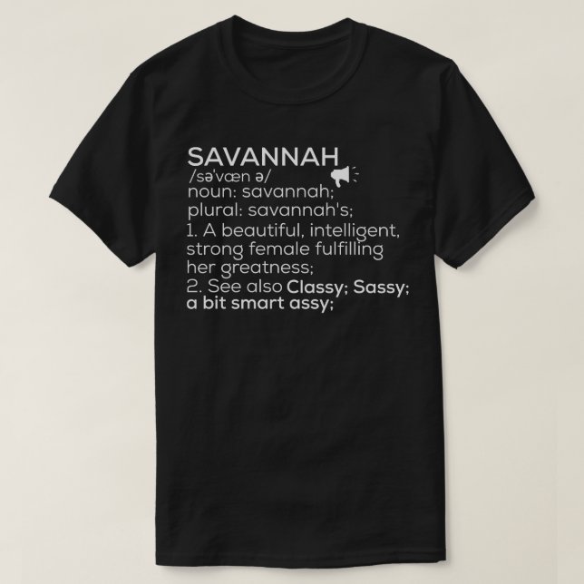 Camiseta Savannah Nome Savannah Definição Savannah Female (Frente do Design)