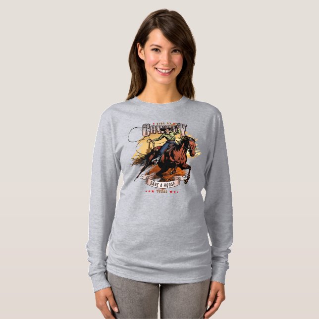 Camiseta Save A Horse; Ride A Cowboy | Women Long Sleeve (Frente Completa)