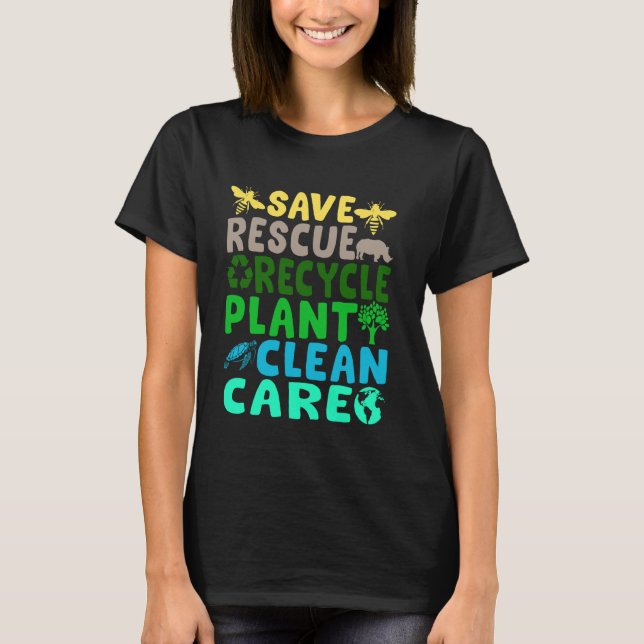 Camiseta Save Bees Rescue Animals Recycle Plastic Earth Day (Frente)