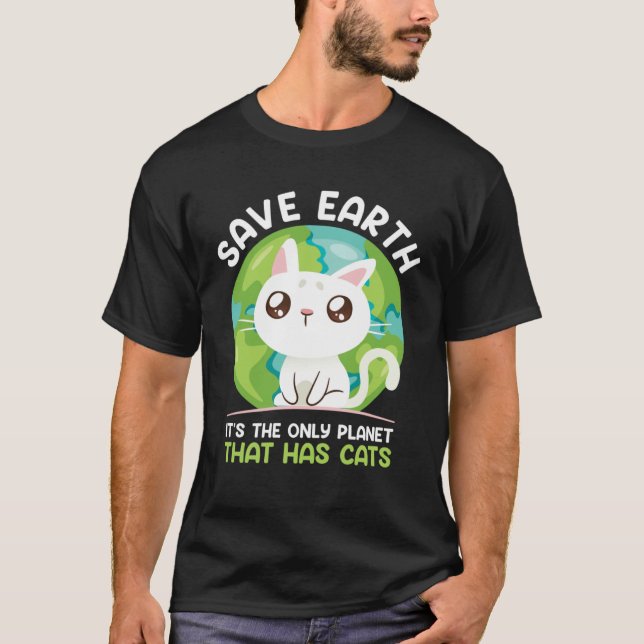 Camiseta Save Earth Cat  Environment Protection Earth Day   (Frente)