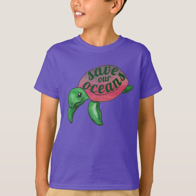 Camiseta Save Our Oceans Purple Sea Turtle (Frente)