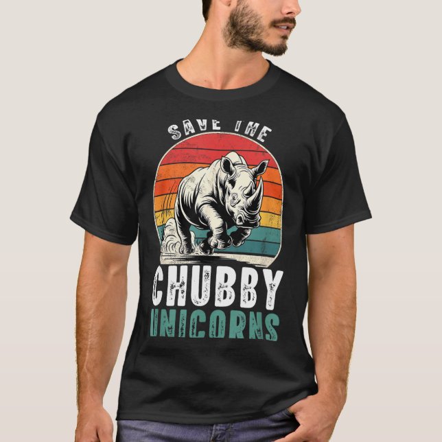 Camiseta Save The Chubby Unicorns Funny Retro Rhino Animal  (Frente)
