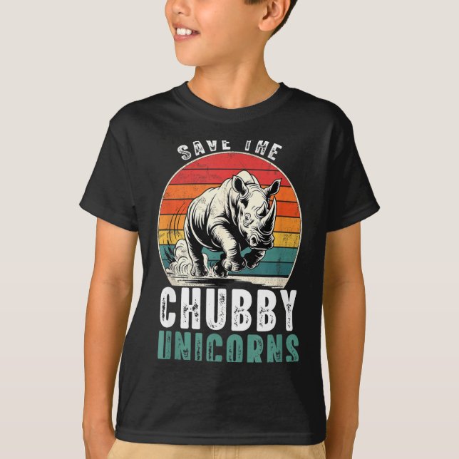 Camiseta Save The Chubby Unicorns Funny Retro Rhino Animal  (Frente)