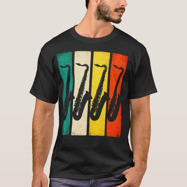 Camiseta Saxofone - Banda de Jazz Retro (Frente)