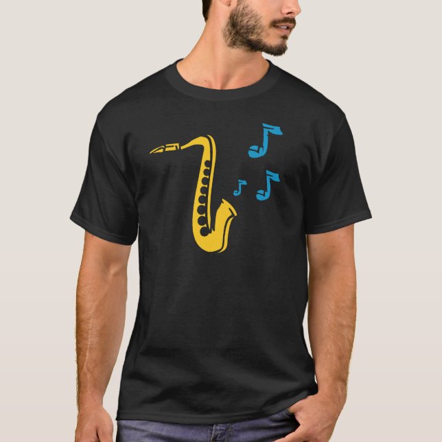 Camiseta Saxofone com notas musicais (Frente)