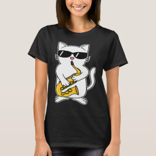 Camiseta Saxofone de Gato Jazz Música Instrumentos Gatos