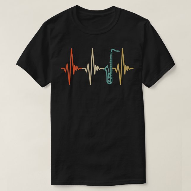 Camiseta Saxofone Heartbeat Retro Vintage Design Para Saxop (Frente do Design)