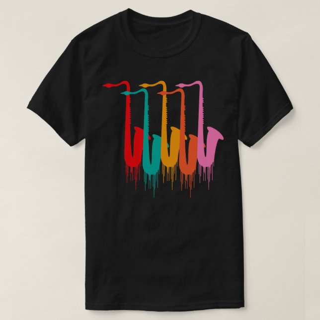 Camiseta saxofone instrumento musical jazz musicia (Frente do Design)