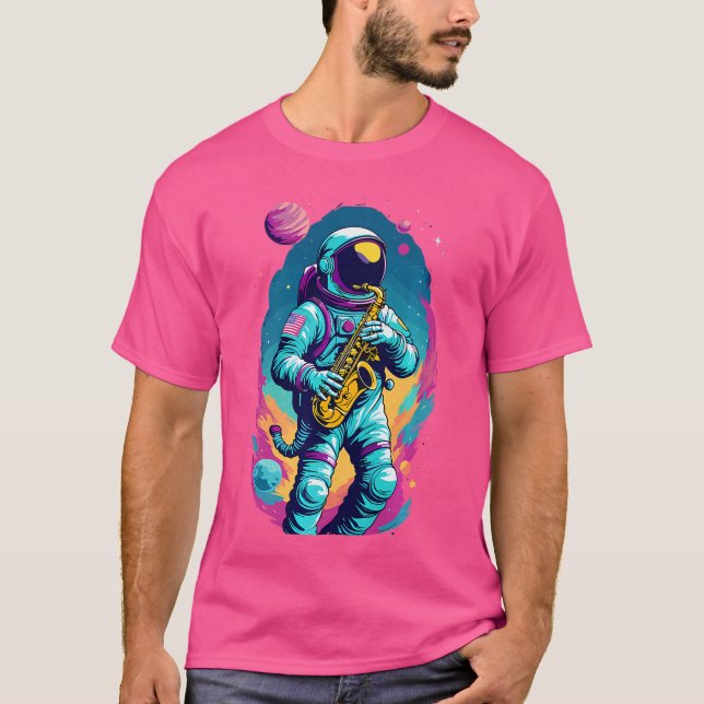 Camiseta Saxofone Jogando Astronauta Jazz Lover (Frente)