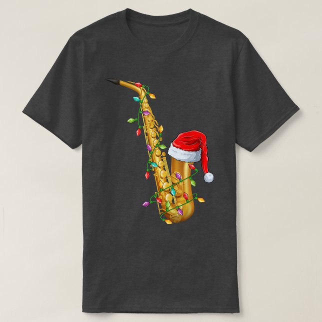 Camiseta Saxofone Music Lover Xmas Santa Hat Saxofone Chr (Frente do Design)