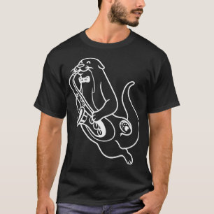 Camiseta Saxofone Otter Jogando Jazz Música Marchando Bronz
