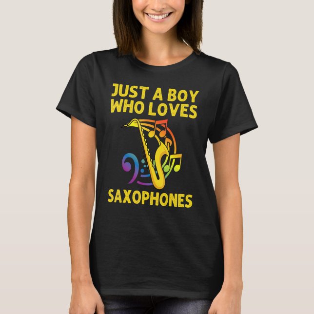 Camiseta Saxofone Para Rapazes - Instrumento Reed (Frente)